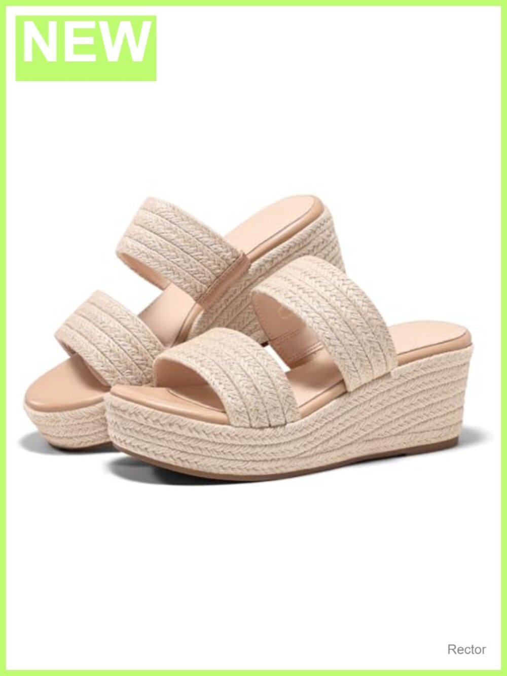 Coutgo Women's Platform Wedge Sandals Raffia Espadrille Open Toe Slides